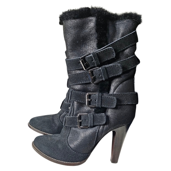 Mulberry Shoes - Mulberry Heeled Fur Leather Boots 36.5 US 6.5 7